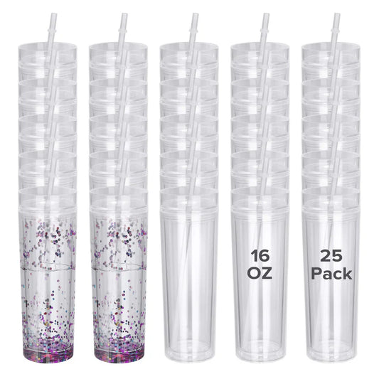 16oz Clear Acrylic Snow Globe Tumbler Tapered